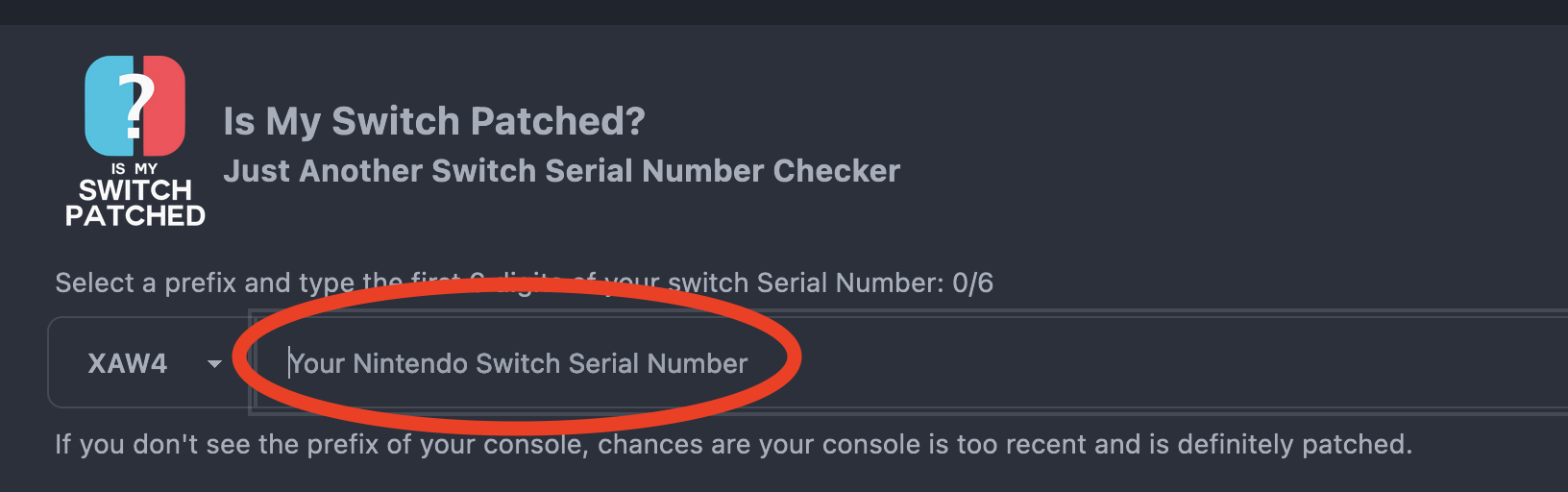 Switch Serial Number Digits Input
